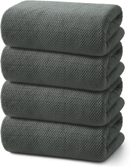REDKISS 4 Pack Premium Bath Towels, Plush Coral Fleece Towels for Bathroom, Extra Large Bath Towels Set of 4 (35 x 70 in), Super Soft Highly Absorbent Shower Towels for Spa, Gym, Travel, Dark Gray