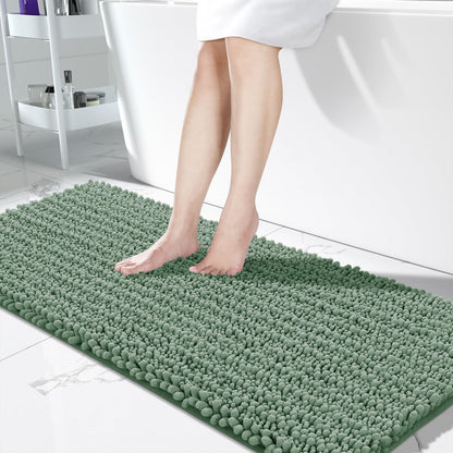 Yimobra Bathroom Rugs Non-Slip Washable – Extra Soft & Absorbent Chenille Bath Mat, Quick-Dry Plush Shaggy Floor & Vanity Bath Rugs for Tub & Shower, Modern Home Decor Accessories, 24 x 17, Grey