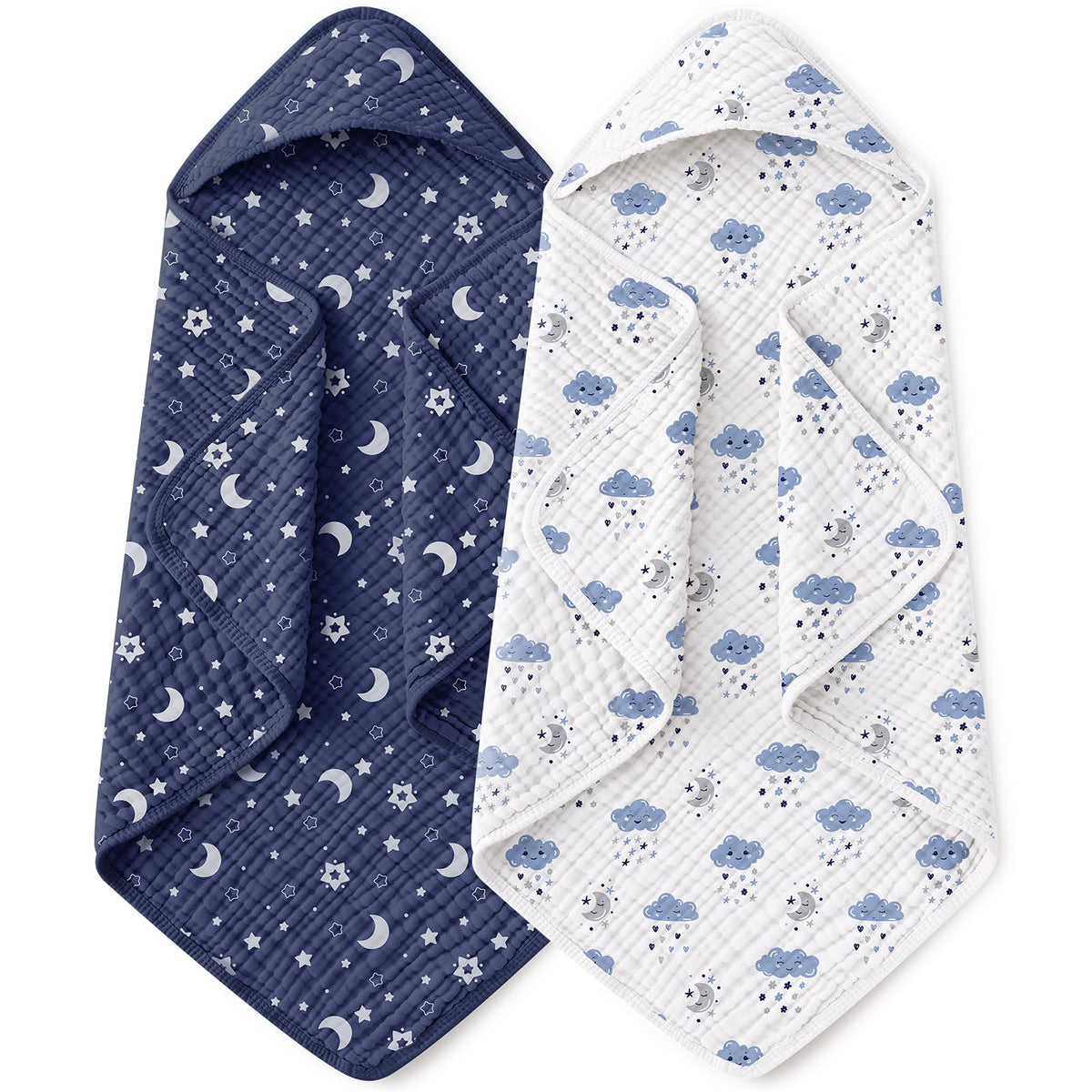 Yoofoss Hooded Baby Bath Towels 2 Pack 100% Muslin Organic Cotton with Hood