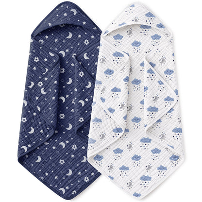 Yoofoss Hooded Baby Bath Towels 2 Pack 100% Muslin Organic Cotton with Hood