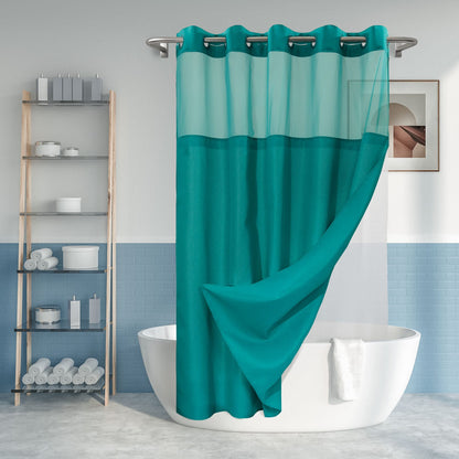 River Dream No Hook Shower Curtain with Snap-in Liner Set, White, 71x74