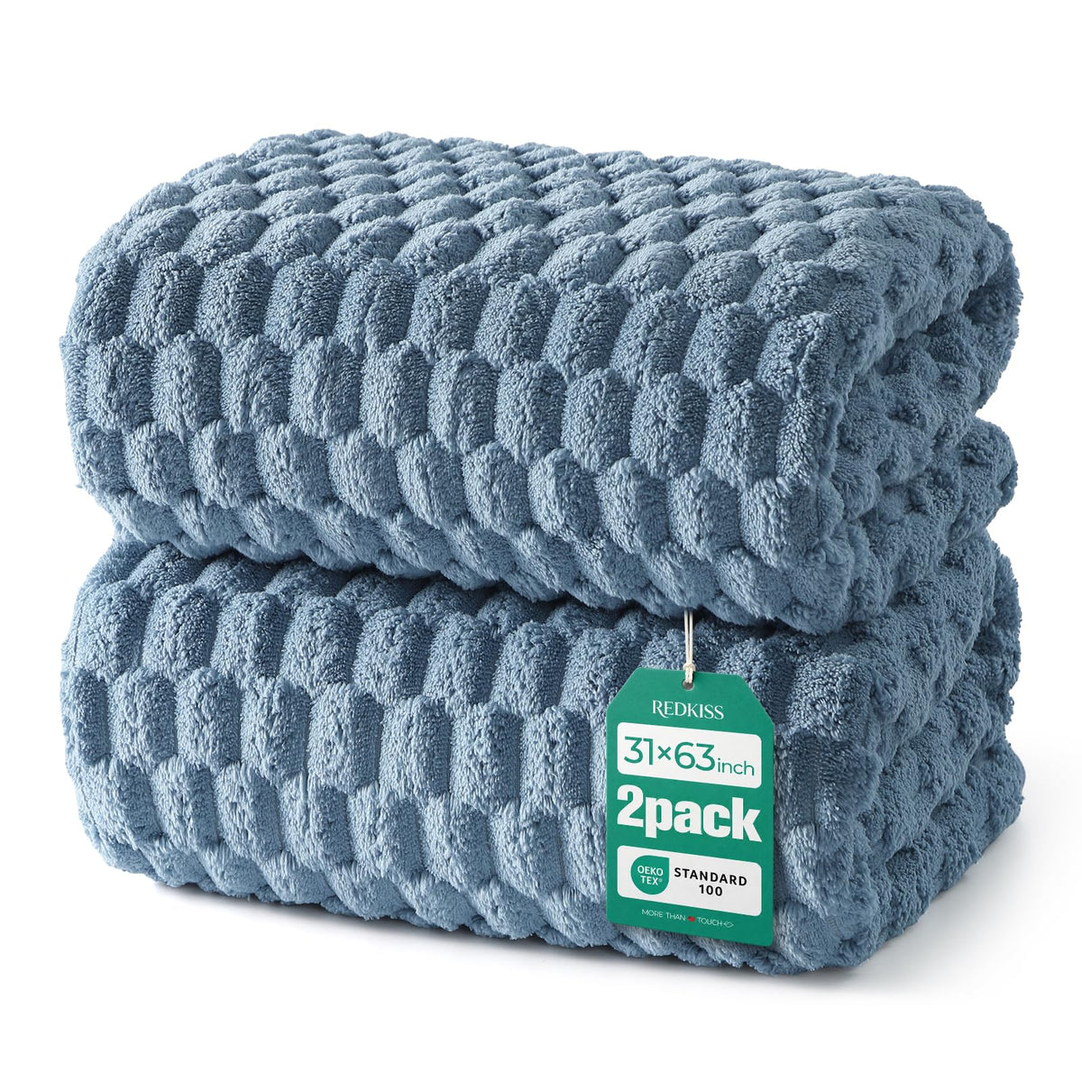 REDKISS Microfiber Bath Towels of 4-27x55 Inches Bath Towel Large, Highly Absorbent Towels for Bathroom, Quick Drying, Super Soft, Lint Free Fluffy Shower Towel for Gym, SPA, Gray, Blue