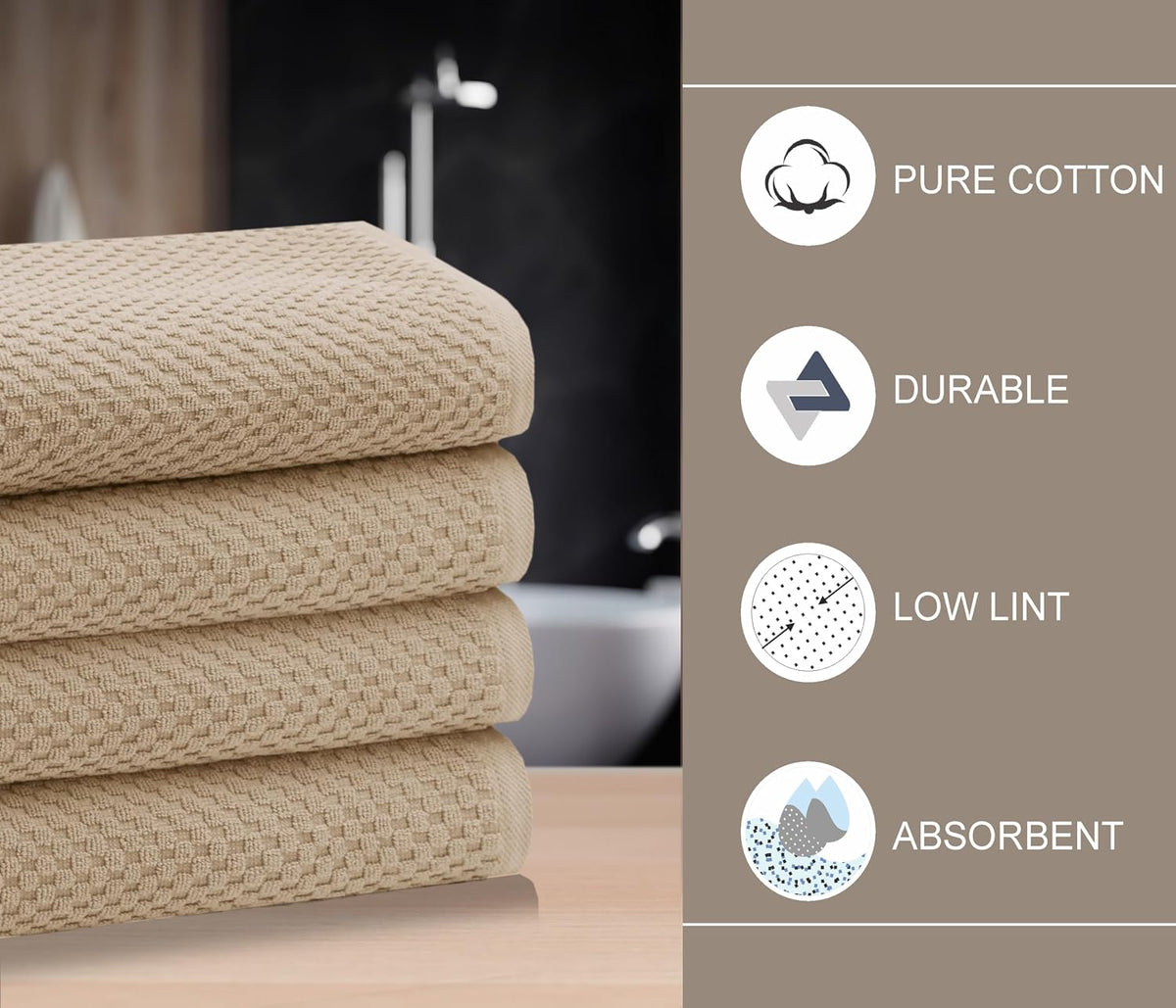 COTTON CRAFT Euro Spa Waffle Weave Bath Towels - Set of 4 Linen Towels
