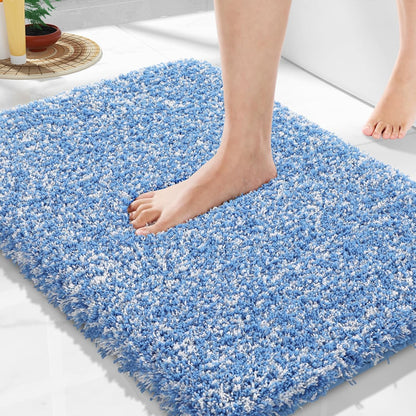 Yimobra Bathroom Rugs Non Slip Washable, Ultra Soft and Water Absorbent Bath Mats, Fluffy Shower Mat Outside, Plush Matts for Bathroom Floor/Sink, 24X17, Home Decor Accessories, Light Gray and White