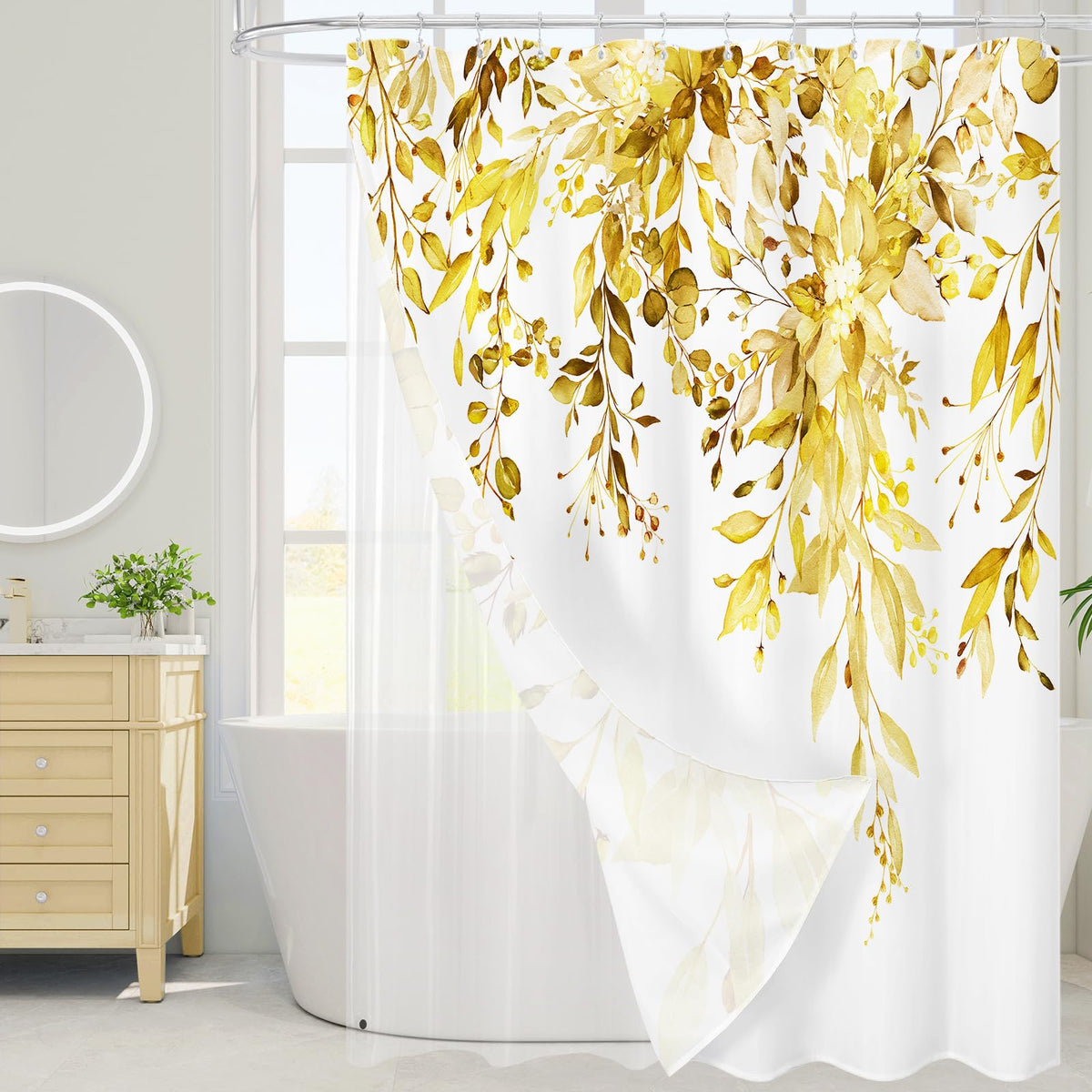 Gibelle 3 in 1 Shower Curtain Set, Grey Eucalyptus Curtain 72x72