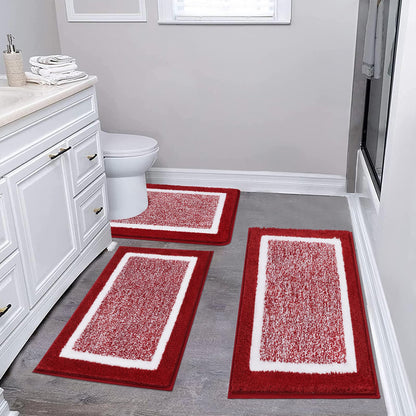 Pauwer Bathroom Rugs 3 Piece Set, Non Slip Washable Bath Mat, Dark Grey