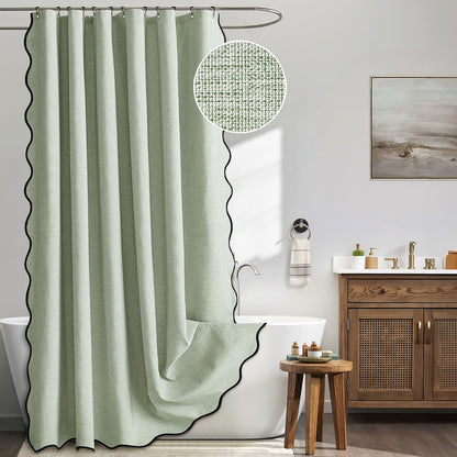 MIULEE 72"x84" Extra Long Scalloped Linen Shower Curtain Cream Beige