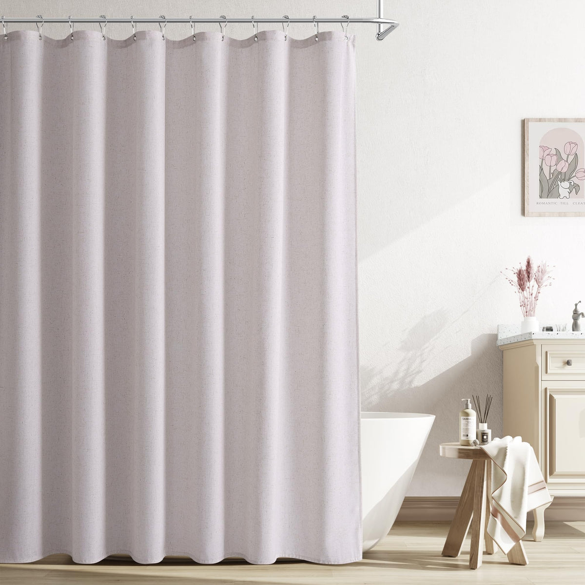 Naturoom Linen Shower Curtain 72 Inch Long for Bathroom Beige 1 Panel