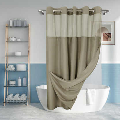 River Dream No Hook Shower Curtain with Snap-in Liner Set, White, 71x74
