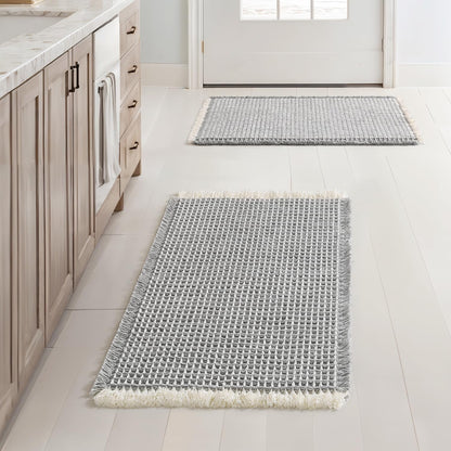 MIULEE Set of 2 Waffle Bathroom Rugs Boho Bath Mat Brown 18x30 Inch