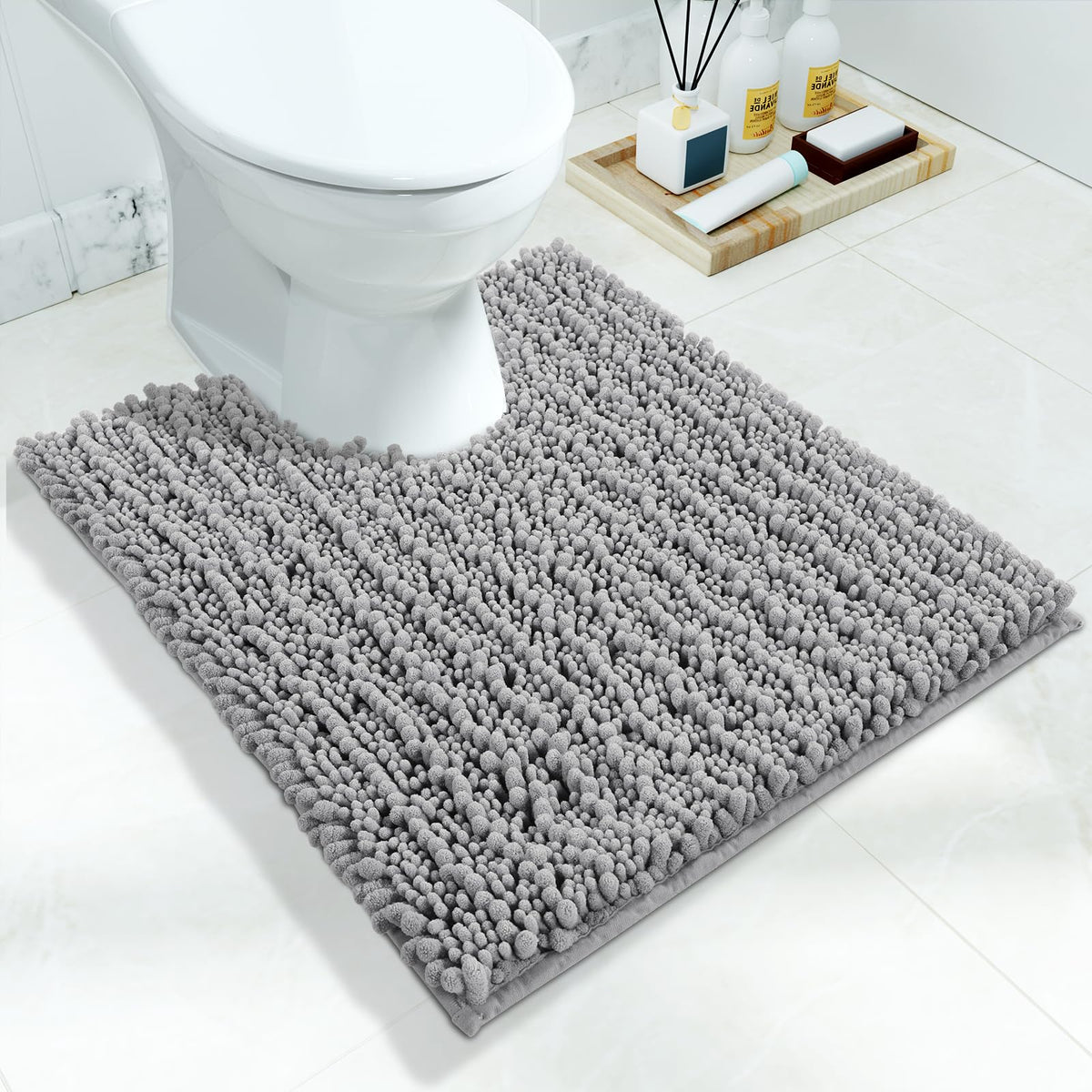 Yimobra Bathroom Rugs Non-Slip Washable – Extra Soft & Absorbent Chenille Bath Mat, Quick-Dry Plush Shaggy Floor & Vanity Bath Rugs for Tub & Shower, Modern Home Decor Accessories, 24 x 17, Grey