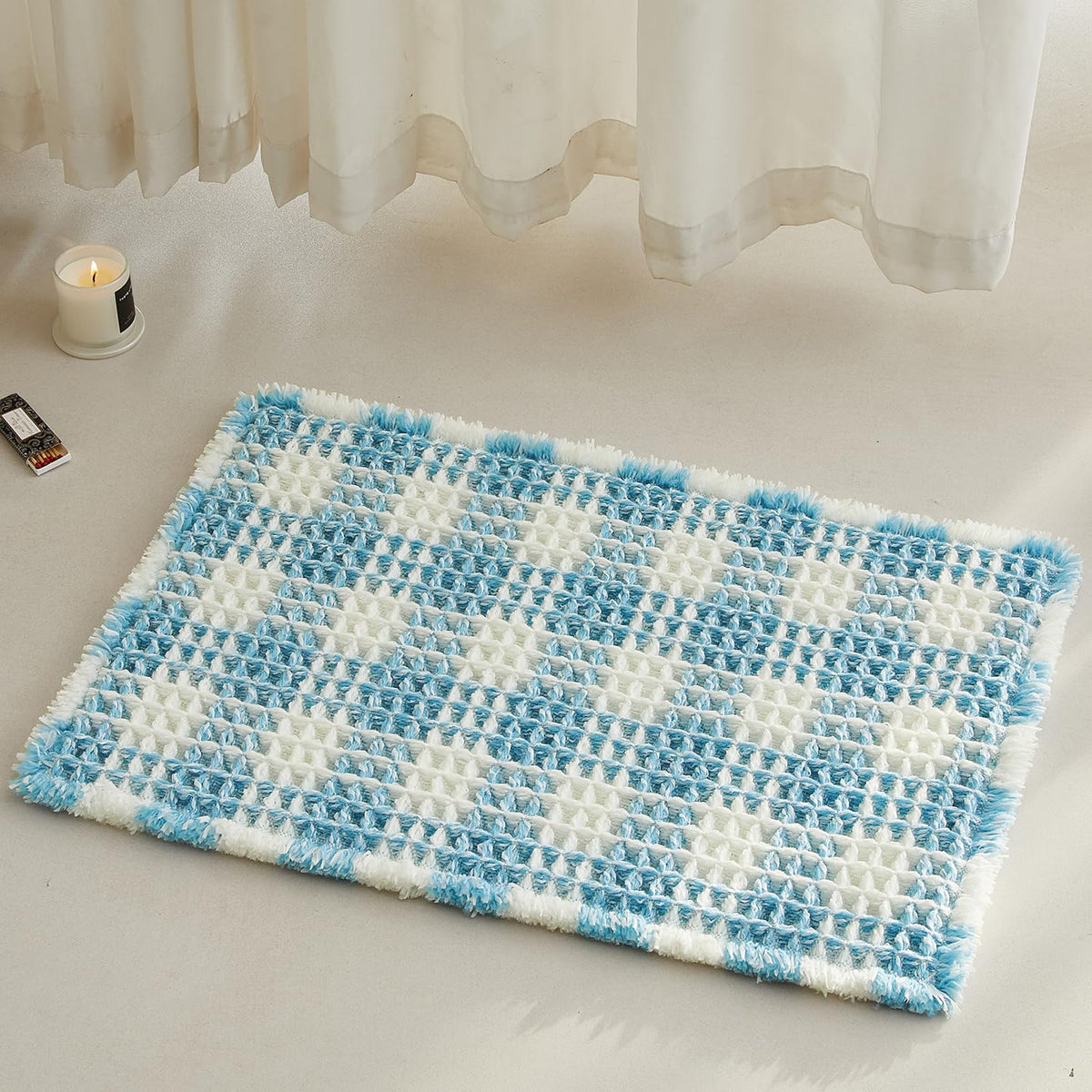 TYUU Waffle Bath Mat, Boho Bathroom Rugs Non Slip Washable, 30x20 Khaki