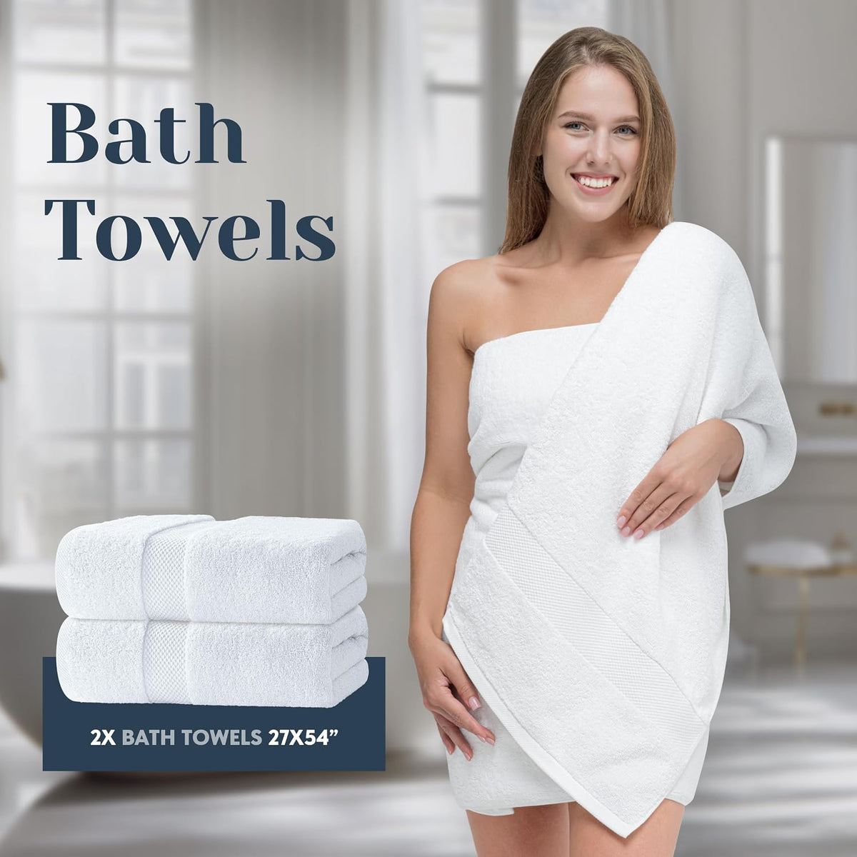 White Classic Luxury White Bath Towel Set of 8 - Soft 100% Turkish Cotton