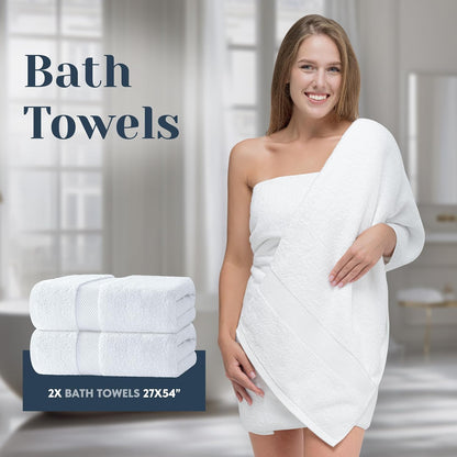 White Classic Luxury White Bath Towel Set of 8 - Soft 100% Turkish Cotton