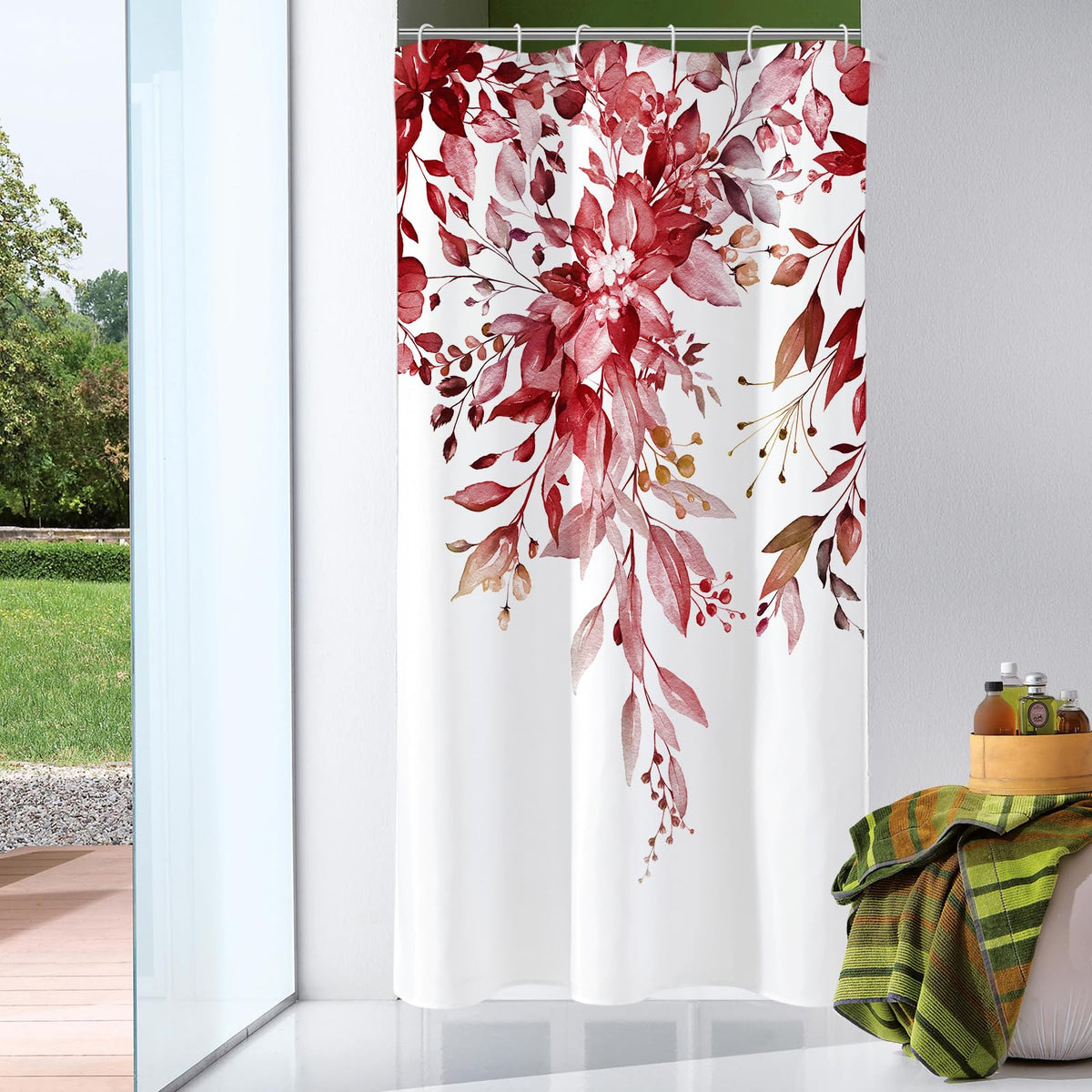 Gibelle Grey Eucalyptus Shower Curtain, Watercolor Floral Print, 72x72