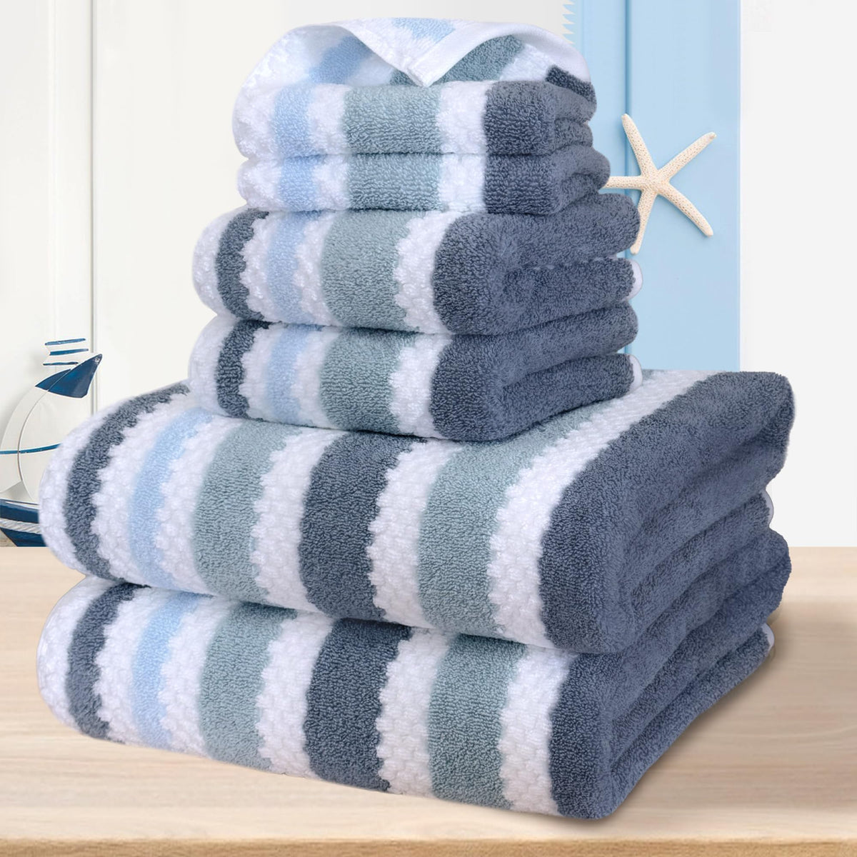 VOOVA & MOVAS 6PC Towel Set, 100% Cotton, Aqua Teal