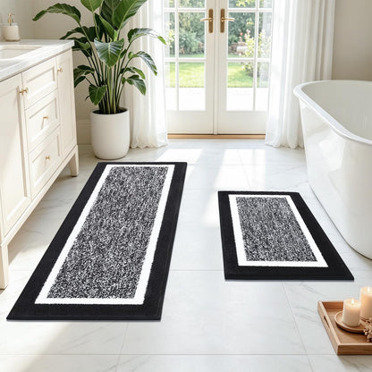 Pauwer Bathroom Rugs 3 Piece Set, Non Slip Washable Bath Mat, Dark Grey