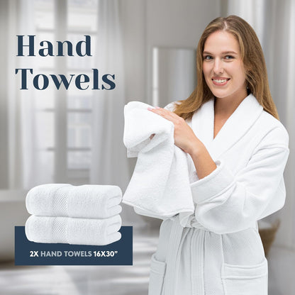 White Classic Luxury White Bath Towel Set of 8 - Soft 100% Turkish Cotton