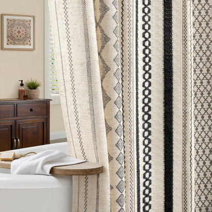 Natural Linen Boho Shower Curtain,72" W x 72" L