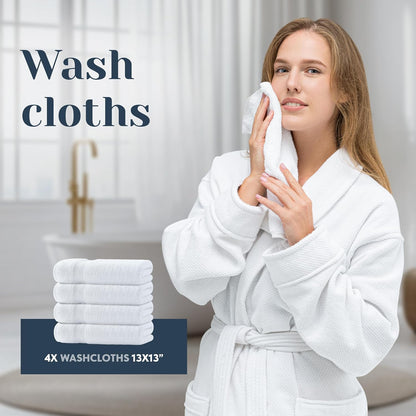 White Classic Luxury White Bath Towel Set of 8 - Soft 100% Turkish Cotton