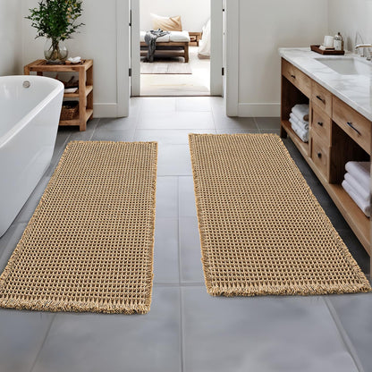 MIULEE Set of 2 Waffle Bathroom Rugs Boho Bath Mat Brown 18x30 Inch