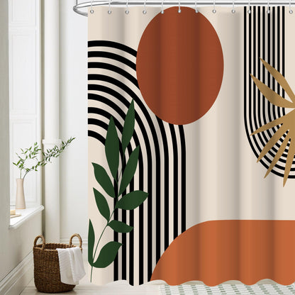 Boho Mid Century Shower Curtain, Modern Abstract with Hooks 72x72
