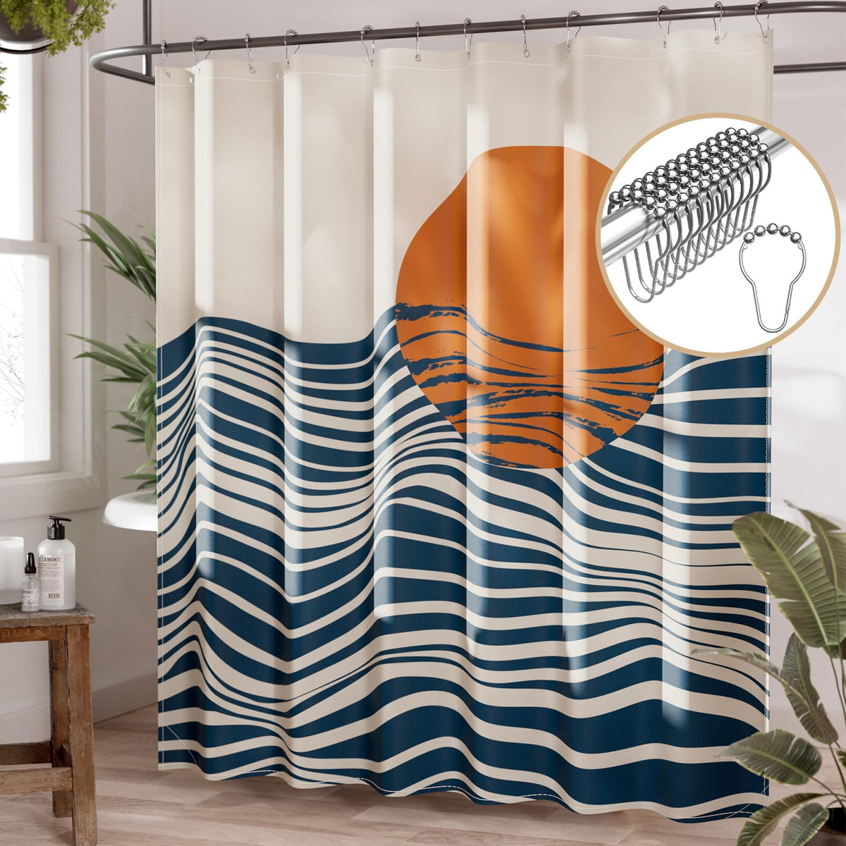 AmazerBath Shower Curtain, Cloth Ombre Black Shower Curtain Set with 12 Hooks, Washable Fabric Black and White Shower Curtain, Rustic Farmhouse Bathroom Shower Curtain, 72x72 Inches