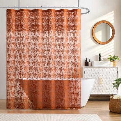 Ivory Lace Shower Curtain 72x72, Vintage Shabby Chic with Attached Valance