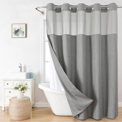 Eachope No Hooks Polyester Textured Shower Curtain with Snap-in Fabric Liner Set, Hotel Luxury Decor Shower Curtains for Bathroom with See Through Top Window, Waterproof & Washable, 71Wx74H, Cream
