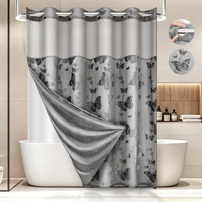 FADOTY Black No Hook Shower Curtain Set with Snap in Liner, 71'' x 74''
