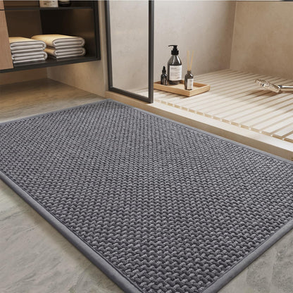 PADOOR-Bath Mat-Super Absorbent Chenille Bathroom Mats-Rubber Backed Bath Mats for Bathroom Non Slip, Easy Clean Bathroom Rugs Front of Bathtub,Shower Room,Sink-17×28, Beige&Cream