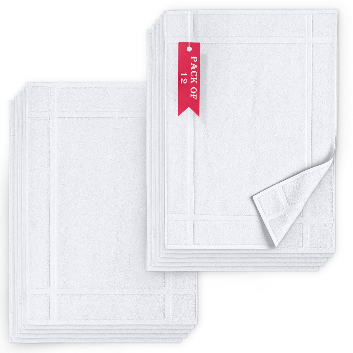 Pearl Linens 6 Pack Cotton Bath Mats for Bathroom, 20" X 30", White