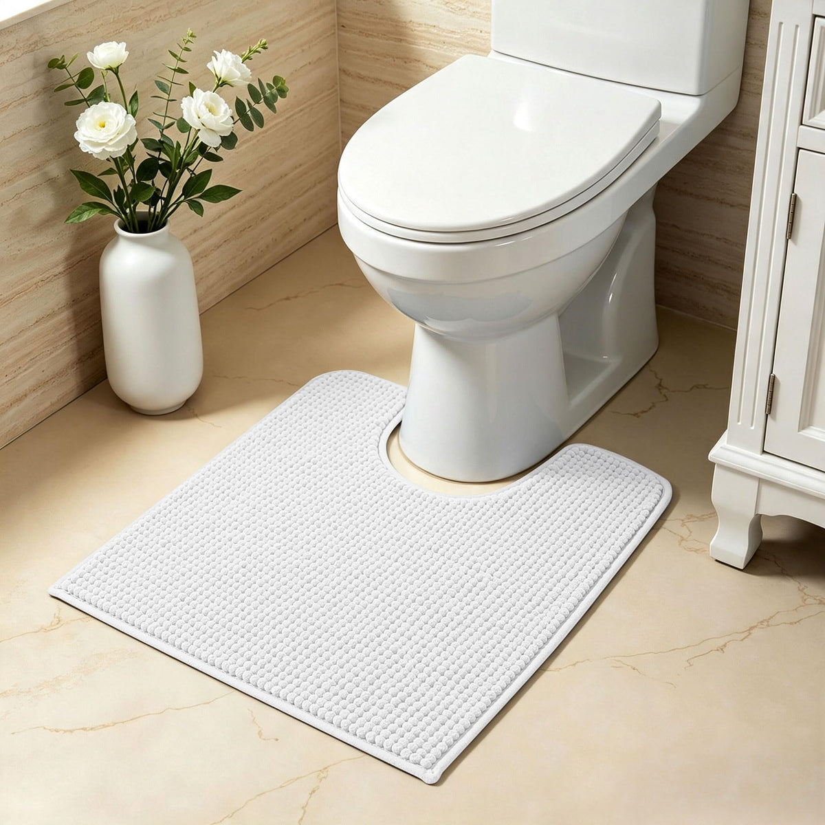 SUBRTEX Bathroom Rugs Chenille Bath Rug Soft Short Plush Bath Mat Soft Shower Mat Water Absorbent Shower Mat Quick Dry Machine Washable(White,18" x 24")