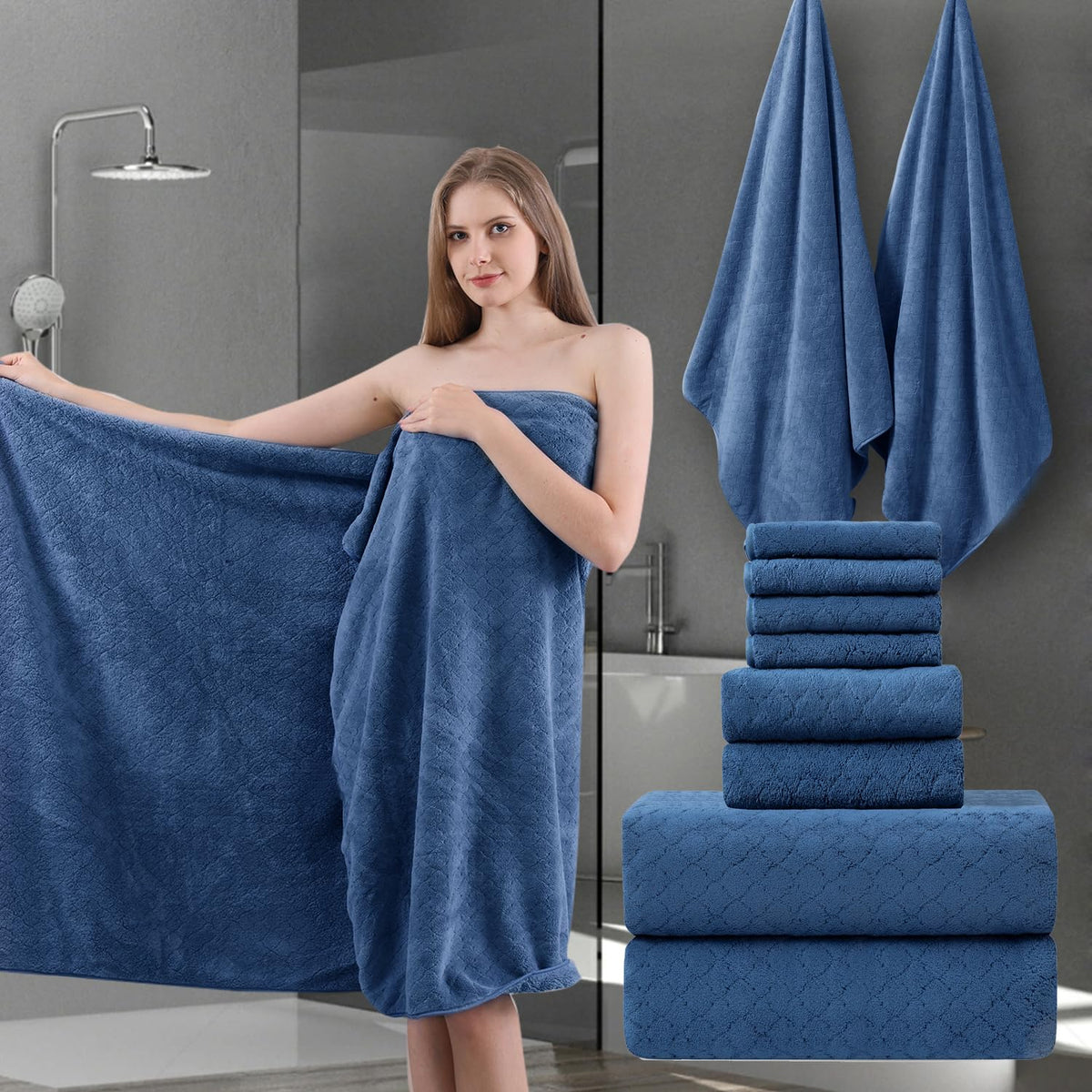 Ycosy 8-Piece Bath Towels Set,2 Oversized Bath Sheet,2 Hand Towels and 4 Washcloths - 600 GSM Soft Microfiber Highly Absorbent Quick Dry Shower Towel Collection for Bathroom Hotel and Spa,Mint Green
