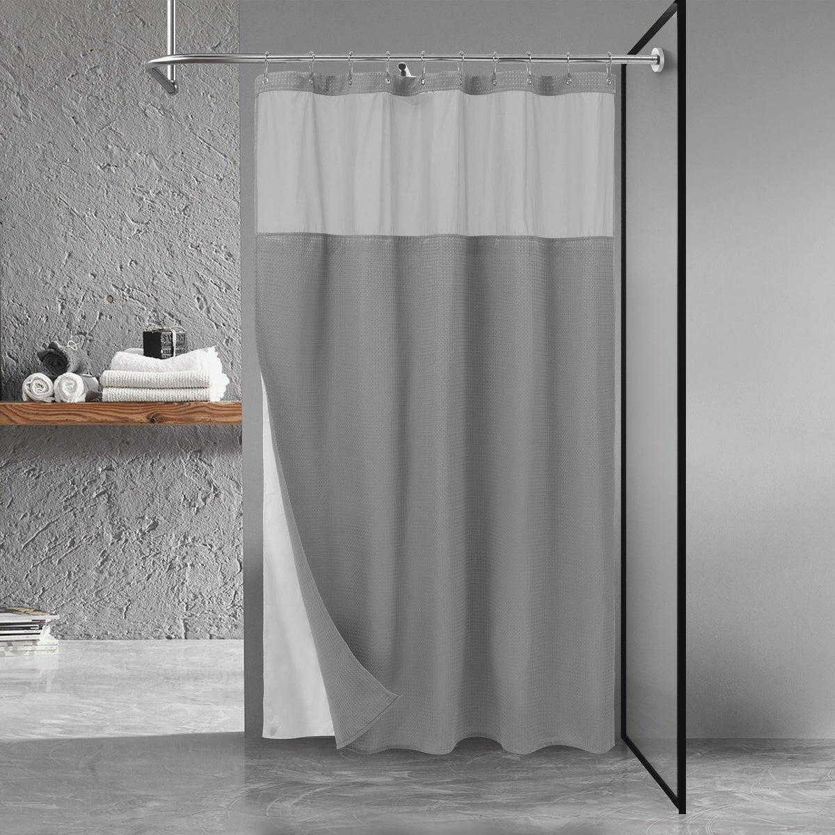 N&Y HOME Waffle Weave Shower Curtain with Snap-in Liner Set White, 71x72