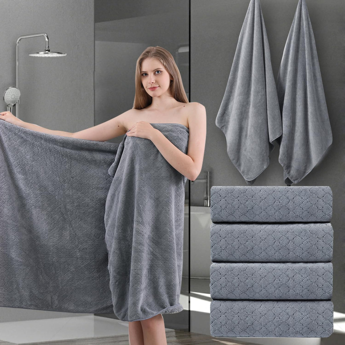 Ycosy 8-Piece Bath Towels Set,2 Oversized Bath Sheet,2 Hand Towels and 4 Washcloths - 600 GSM Soft Microfiber Highly Absorbent Quick Dry Shower Towel Collection for Bathroom Hotel and Spa,Mint Green