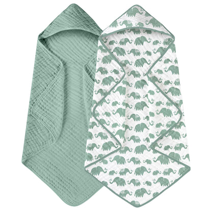 Yoofoss Hooded Baby Bath Towels 2 Pack 100% Muslin Organic Cotton with Hood