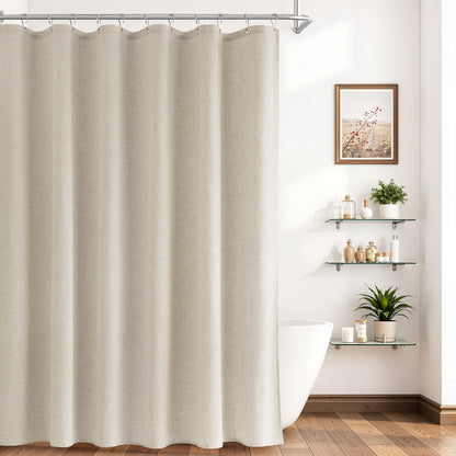 Naturoom Linen Shower Curtain 72 Inch Long for Bathroom Beige 1 Panel