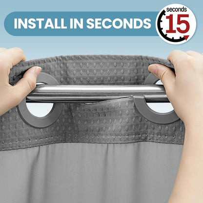 256GSM Heavyweight Ringless Waffle Shower Curtain with Liner, 71x74, Grey
