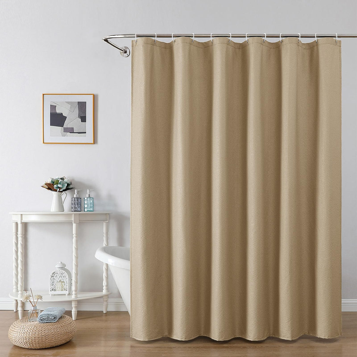 OWENIE Pink Shower Curtain for Bathroom 72x72 Inch, 3D Embossed Textured Waffle Fabric Shower Curtains, Soft Hotel Farmhouse Style, Water Repellent, Machine Washable, Pink, 72" W x 72" L