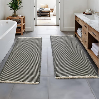 MIULEE Set of 2 Waffle Bathroom Rugs Boho Bath Mat Brown 18x30 Inch