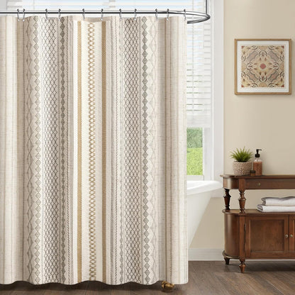 Natural Linen Boho Shower Curtain,72" W x 72" L