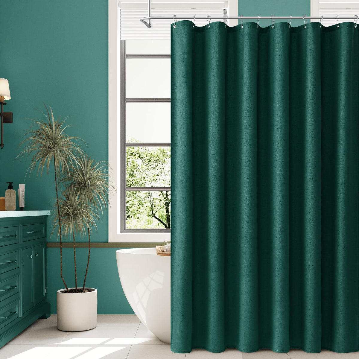 Naturoom Linen Shower Curtain 72 Inch Long for Bathroom Beige 1 Panel