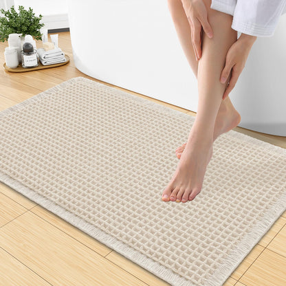 Smiry Waffle Bath Mat 30X20, Extra Soft Absorbent Bathroom Rugs, Brown