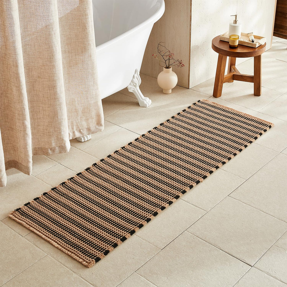 TYUU Waffle Bath Mat, Boho Bathroom Rugs Non Slip Washable, 30x20 Khaki