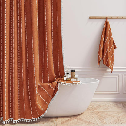 BTTN Cream Boho Farmhouse Linen Heavy Duty Shower Curtain Set, 72x72, Beige