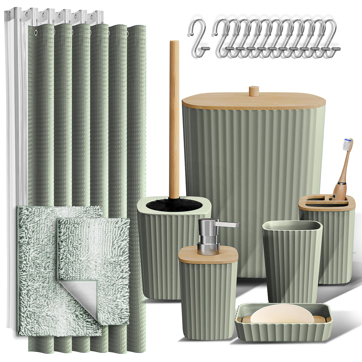 Clara Clark Black Bathroom Set, Shower Curtain Set, Bathroom Accessory Set