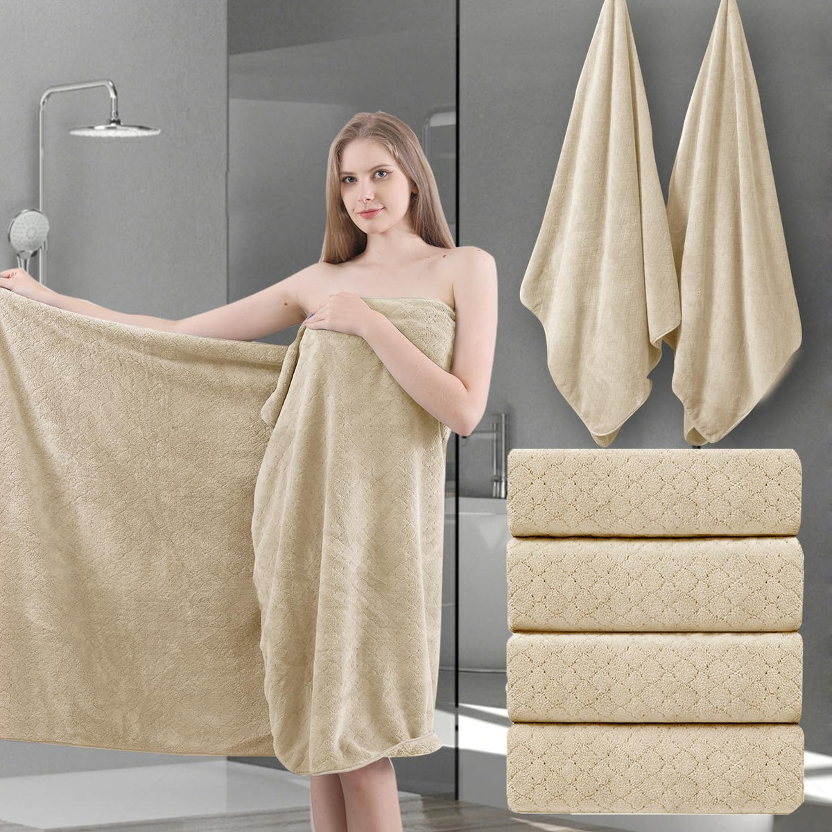 Ycosy 8-Piece Bath Towels Set,2 Oversized Bath Sheet,2 Hand Towels and 4 Washcloths - 600 GSM Soft Microfiber Highly Absorbent Quick Dry Shower Towel Collection for Bathroom Hotel and Spa,Mint Green