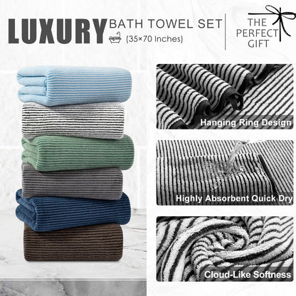 4 Piece Bath Towel Set 35"x70"Oversized Bath Towel for Bathroom Ultra Soft Fluffy Extra Large Bath Sheet Luxury Premium Bathroom Towel Highly Absorbent Quick Dry Shower Towel for Hotel Spa,Black White