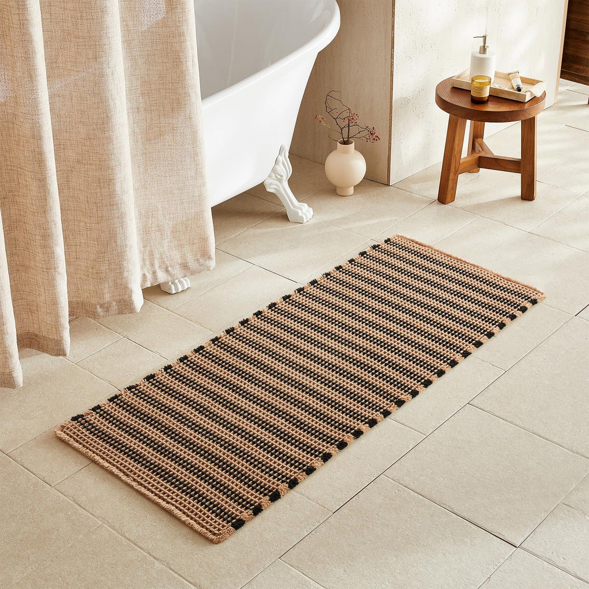 TYUU Waffle Bath Mat, Boho Bathroom Rugs Non Slip Washable, 30x20 Khaki